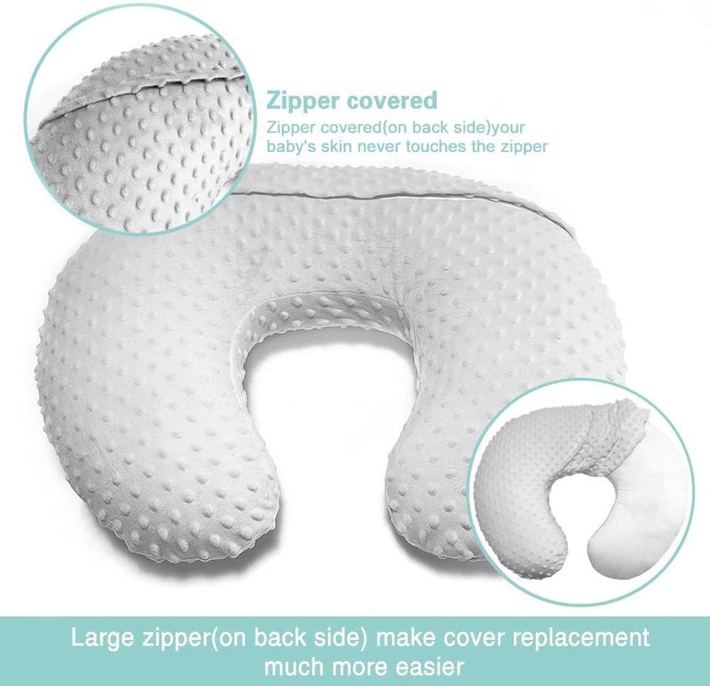iEvolve Minky Nursing Pillow Cover Breast Feeding Pillow Cover Slipcover U Shape for Baby Boy Girl,Cover Only(Beige&White, Pack of 2) - Image 3